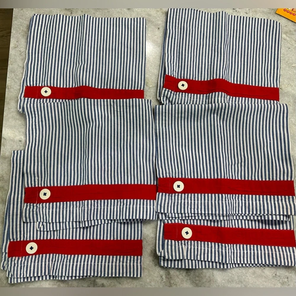 Crate & Barrel (6) blue striped Marina napkins